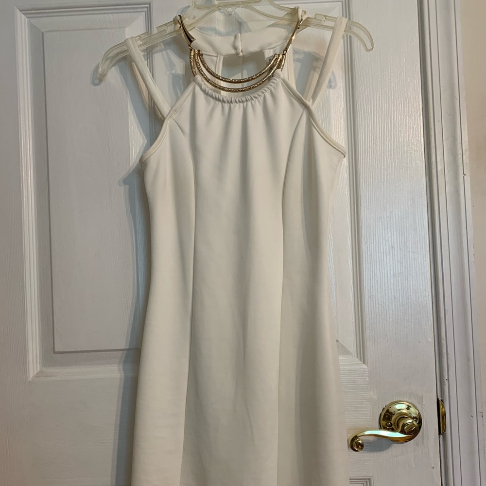 White Bodycon Dress with Chain Neckline
